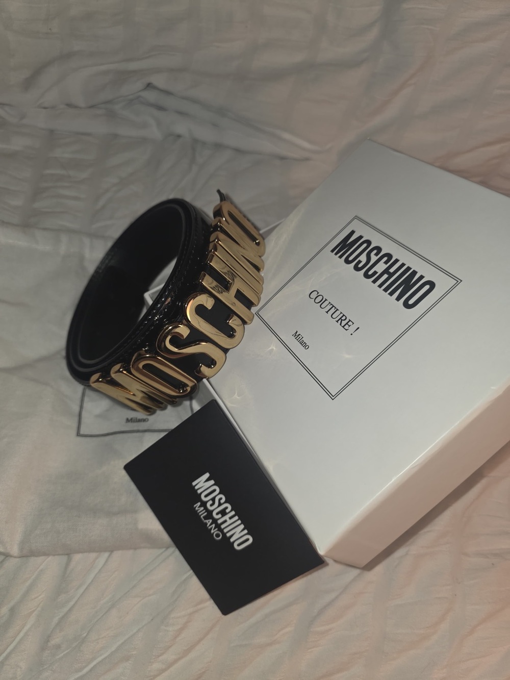 Moschino Black Leather Belt Bag with Gold Logo Hardware